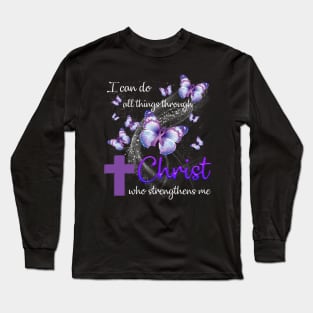 I Can Do All Things Through Christ Fibromyalgia Awareness Long Sleeve T-Shirt